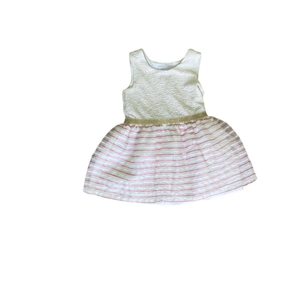 The Children's Place White Gold Glitter Kids Dress Pink & White Stripes |Size 4T - Picture 2 of 7